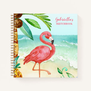 Tropical Beach Flamingo Personalised Sketchbook Notebook