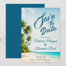 Tropical Beach Flat Save the Date Card