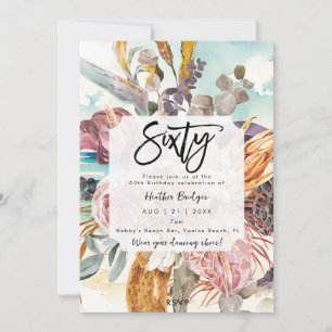 Tropical beach floral 60th birthday party invitation