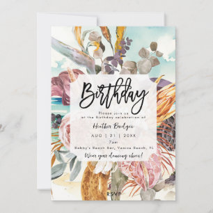 Tropical beach floral birthday party invitation