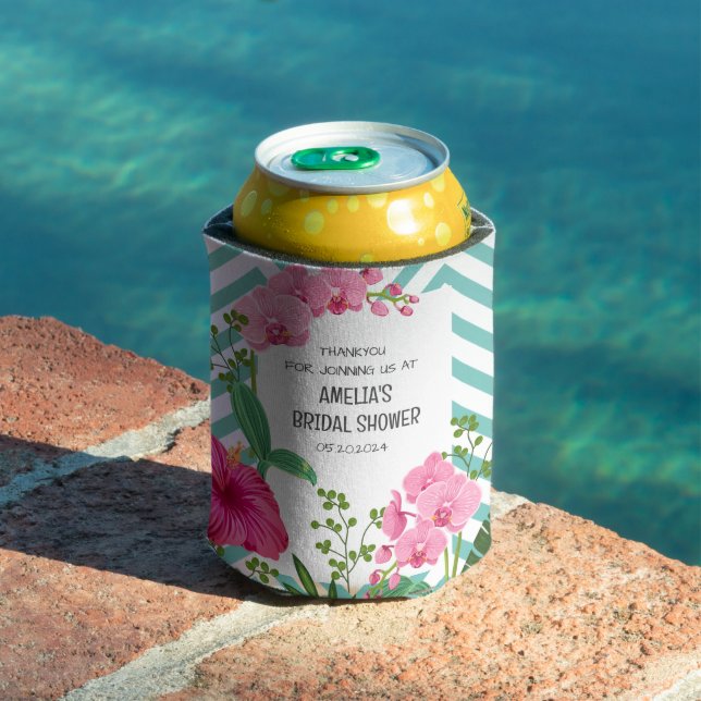 Tropical Beach Floral Bridal Shower  Can Cooler (In Situ Pool)