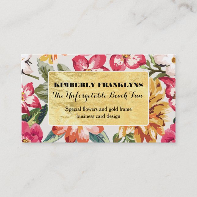 tropical beach floral destination wedding business card (Front)