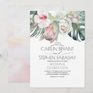 Tropical Beach Floral Greenery Foliage Wedding Invitation