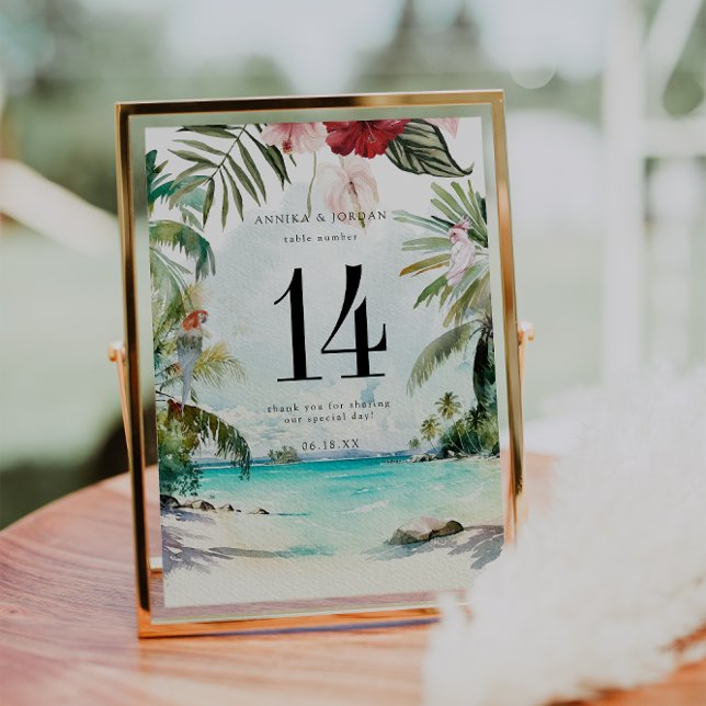 Tropical Beach Floral Palm | Table Number Card (Creator Uploaded)