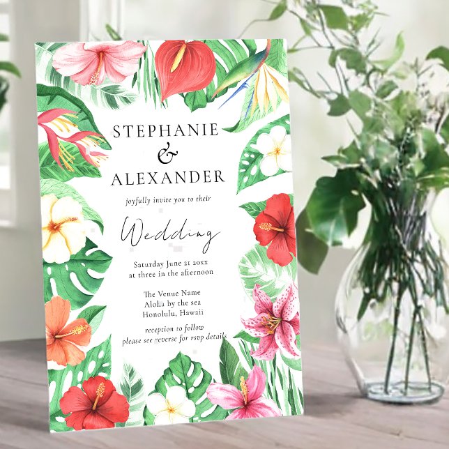 Tropical Beach Floral QR Code Wedding Invitation (Creator Uploaded)