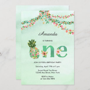 Tropical Beach Floral Watercolor First Birthday Invitation