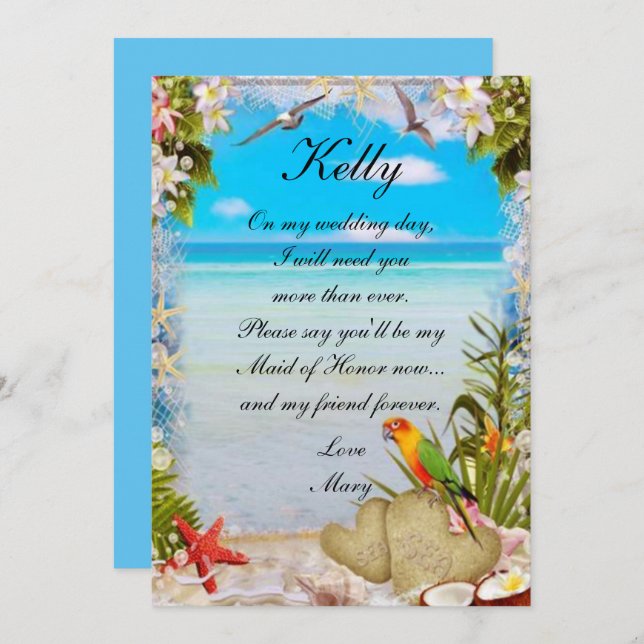Tropical Beach Floral Wedding Maid Of Honour Invitation (Front/Back)