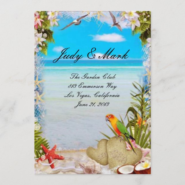 Tropical Beach Floral Wedding Menu Card (Front)