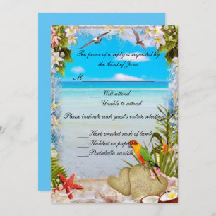 Tropical Beach Floral Wedding Response Card
