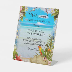 Tropical Beach Floral Wedding Safety  Pedestal Sign
