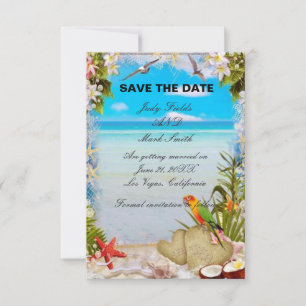 Tropical Beach Floral Wedding Save The Date Card