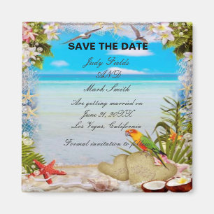 Tropical Beach Floral Wedding Save The Date Magnet