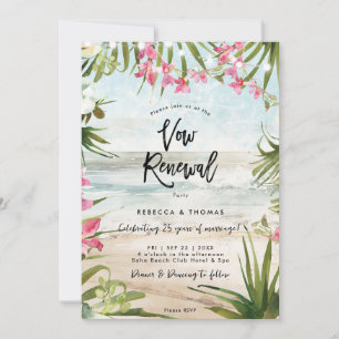 tropical beach florals vow renewal invitation
