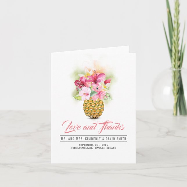 Tropical Beach Flowers Pineapple Thank You Card (Front)