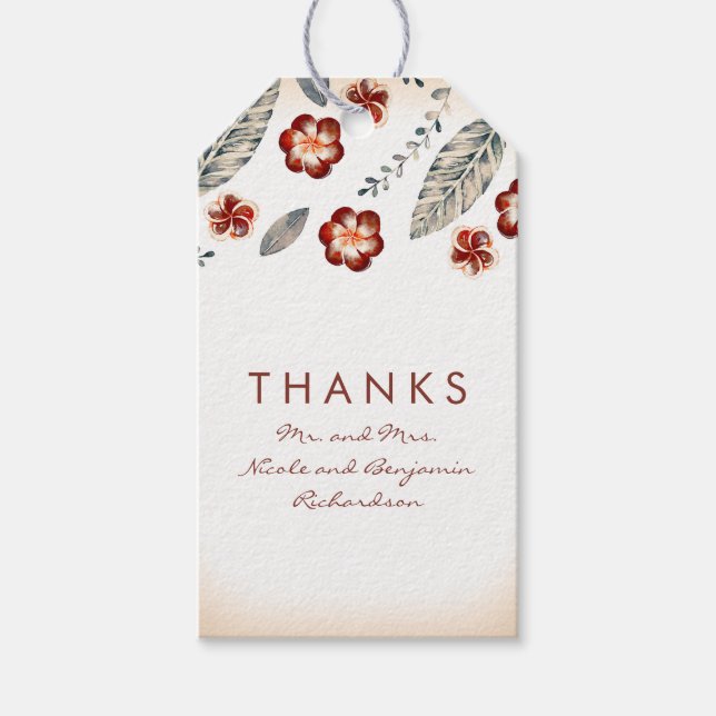 Tropical Beach Flowers Wedding Gift Tags (Front)