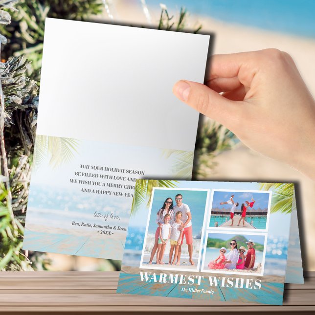 Tropical Beach Folded Christmas Photo  Holiday Card (Creator Uploaded)