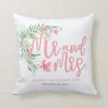 Tropical Beach Garden House Just Married Couple's Cushion<br><div class="desc">Tropical floral beach style typography pillow for Mr. and Mrs.</div>