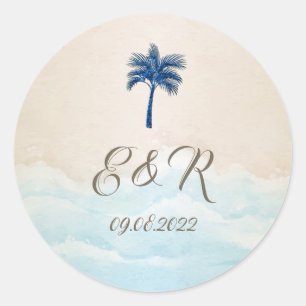 Tropical Beach Glitter Palm  Classic Round Sticker