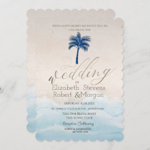 Tropical Beach Glitter Palm Wedding Invitation