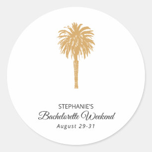 Tropical Beach Gold Palm Destination Bachelorette Classic Round Sticker