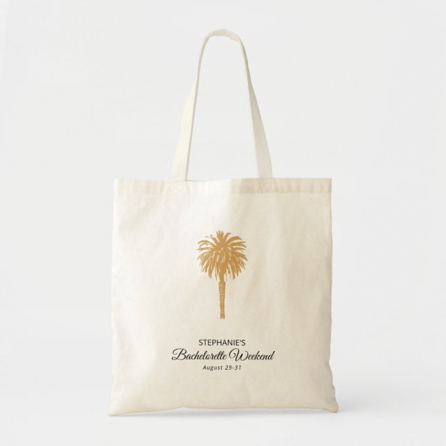Tropical Beach Gold Palm Destination Bachelorette Tote Bag (Front)
