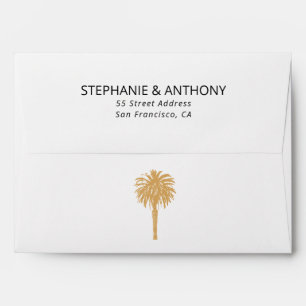 Tropical Beach Gold Palm Tree Destination Wedding Envelope