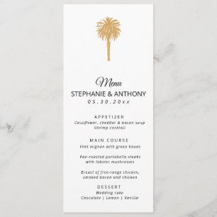 Tropical Beach Gold Palm Tree Destination Wedding  Menu