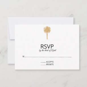 Tropical Beach Gold Palm Tree Destination Wedding  RSVP Card