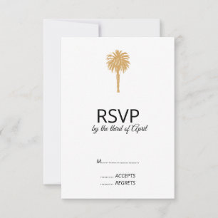 Tropical Beach Gold Palm Tree Destination Wedding RSVP Card