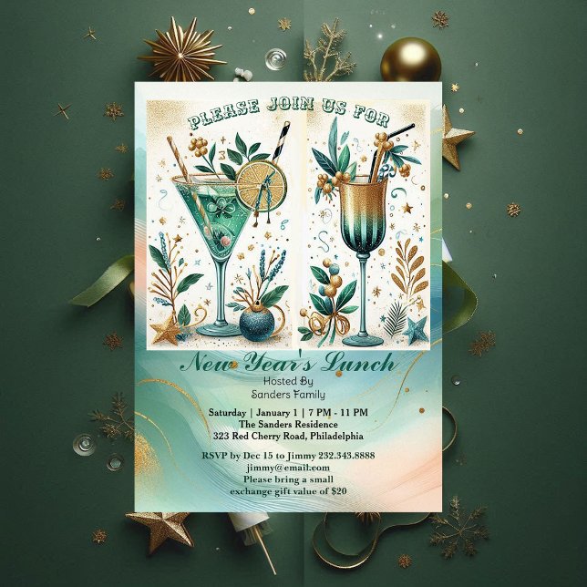 Tropical Beach Gold Sundowner Cocktail New Year Invitation (Tropical Beach Gold Sundowner Cocktail New Year Invitation)