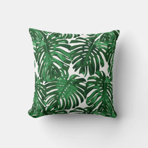 Tropical Beach Green Palm Jungle Leaves Cushion