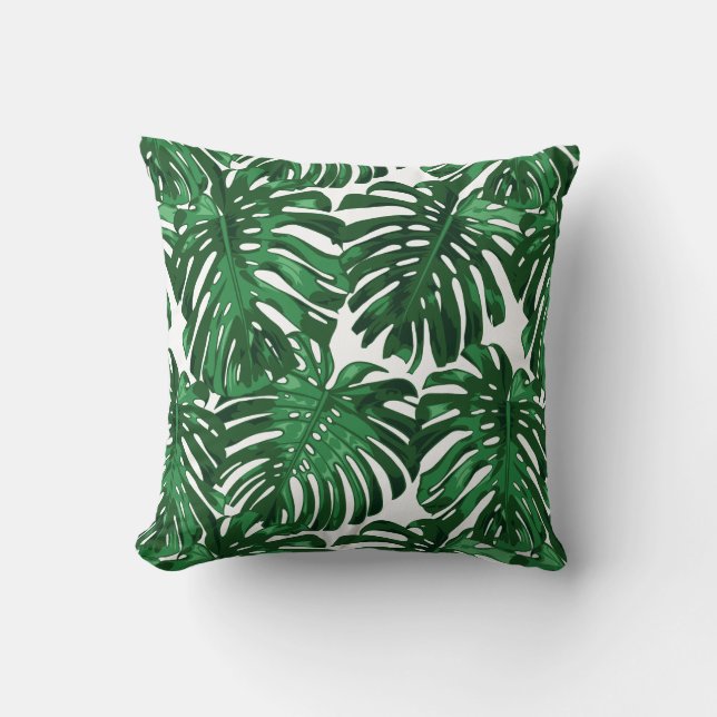 Tropical Beach Green Palm Jungle Leaves Cushion (Front)