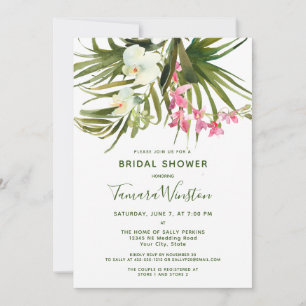 Tropical Beach Greenery Pink Floral Bridal Shower Invitation