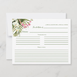 Tropical Beach Greenery Pink Floral Recipe Cards