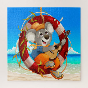 Tropical Beach Guitar Playing Koala Jigsaw Puzzle