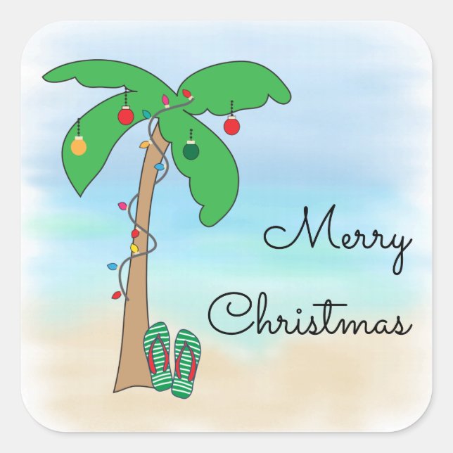 Tropical Beach Hawaiian Christmas Square Sticker (Front)