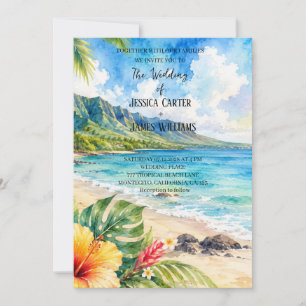 Tropical Beach Hawaiian Hibiscus Wedding Invitation
