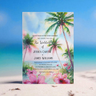 Tropical Beach Hawaiian Hibiscus Wedding Invitation