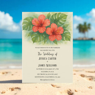 Tropical Beach Hawaiian Hibiscus Wedding Invitation