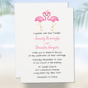 Tropical Beach Hawaiian Pink Flamingo Wedding Invitation