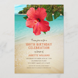 Tropical Beach Hawaiian Themed 100th Birthday Invitation