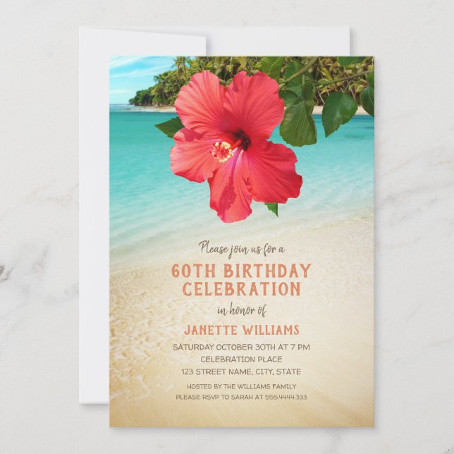 Tropical Beach Hawaiian Themed 60th Birthday Party Invitation (Front)