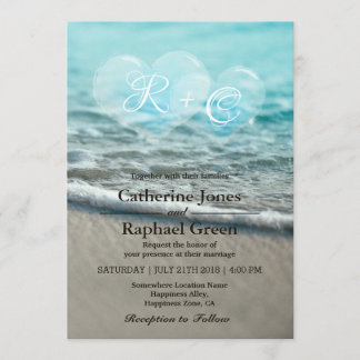 Tropical Beach Heart Bubble Wedding Invitation