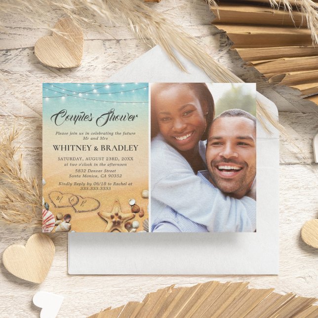 Tropical Beach Heart Photo Couples Shower Invitation (Creator Uploaded)
