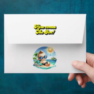 Tropical Beach "Here Comes the Son" Baby Shower Envelope