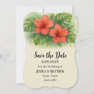 Tropical Beach Hibiscus Flowers Wedding Invitation