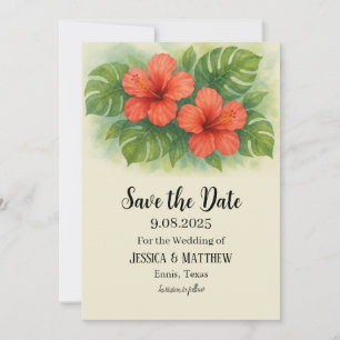 Tropical Beach Hibiscus Flowers Wedding Invitation