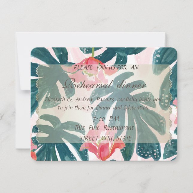 Tropical Beach Hibiskus Palm  Rehearsal Dinner Invitation (Front)