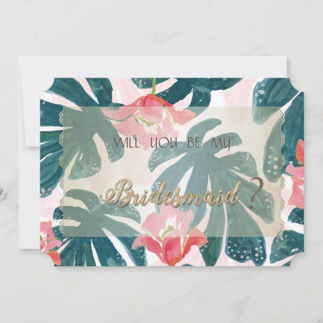 Tropical Beach HibiskusPalm Leaves Bridesmaid Card (Front)