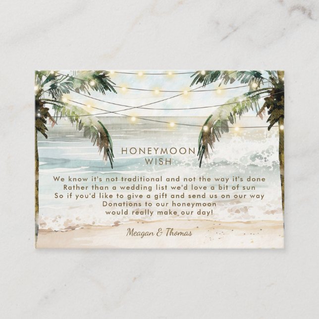 tropical beach honeymoon wish enclosure card (Front)